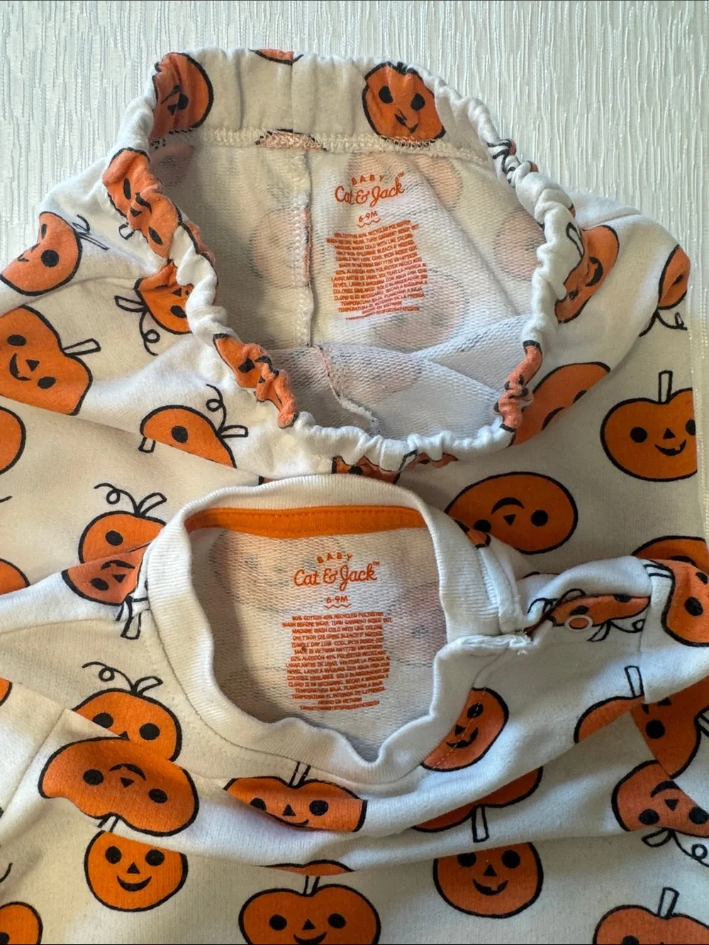 Cat & Jack Orange and Cream Pumpkin Print Two-Piece Set with Bib